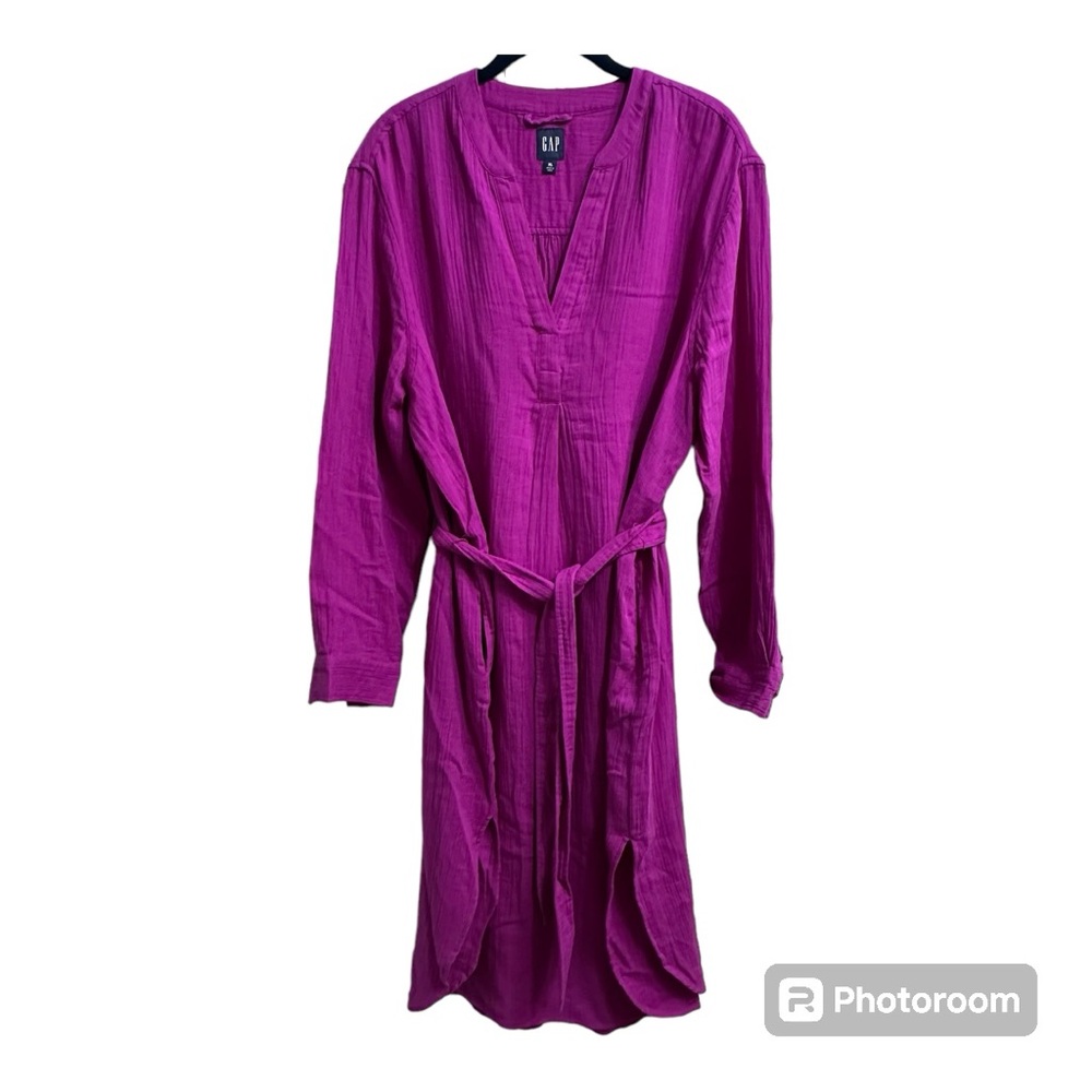 GAP Pink and Purple Midi Dress with Cuffed Sleeves